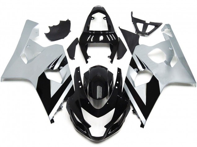 Aftermarket 2004-2005 Silver and Black Gloss OEM Style Suzuki GSXR 600-750 Motorcycle Fairings Aftermarket 2004-2005 Silver and Black Gloss OEM Style Suzuki GSXR 600-750 Motorcycle Fairings