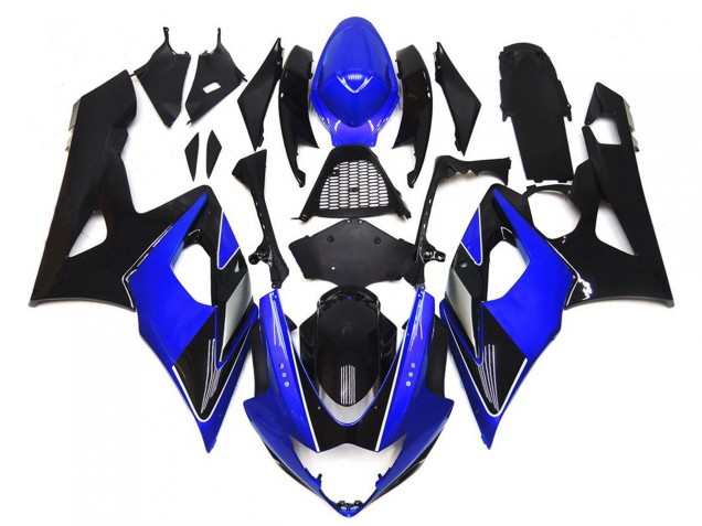 Aftermarket 2005-2006 Black and Blue Gloss with silver Suzuki GSXR 1000 Fairings
