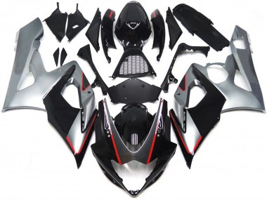 Aftermarket 2005-2006 Black and Silver Gloss with Red Suzuki GSXR 1000 Motorcycle Fairings