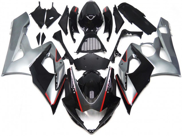 Aftermarket 2005-2006 Black and Silver Gloss with Red Suzuki GSXR 1000 Fairings
