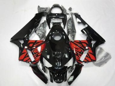 Aftermarket 2005-2006 Black and Tribal Red Honda CBR600RR Motorcycle Fairings