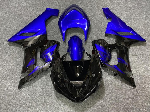 Aftermarket 2005-2006 Gloss Black and Blue Kawasaki ZX6R Motorcycle Fairings