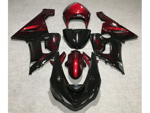 Aftermarket 2005-2006 Gloss Black and Red Kawasaki ZX6R Motorcycle Fairings Aftermarket 2005-2006 Gloss Black and Red Kawasaki ZX6R Motorcycle Fairings