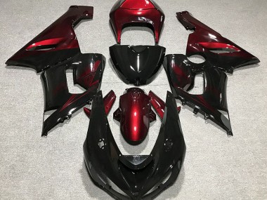 Aftermarket 2005-2006 Gloss Black and Red Kawasaki ZX6R Motorcycle Fairings