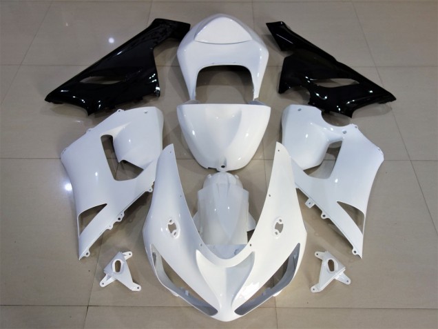Aftermarket 2005-2006 Gloss White & Black Kawasaki ZX6R Motorcycle Fairings Aftermarket 2005-2006 Gloss White & Black Kawasaki ZX6R Motorcycle Fairings