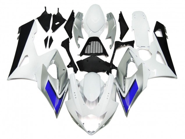 Aftermarket 2005-2006 Gloss White Style with Silver Hints and Blue Suzuki GSXR 1000 Motorcycle Fairings Aftermarket 2005-2006 Gloss White Style with Silver Hints and Blue Suzuki GSXR 1000 Motorcycle Fairings