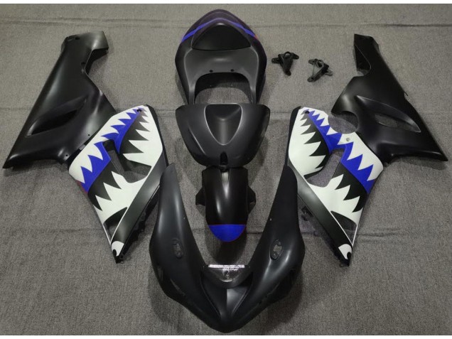 Aftermarket 2005-2006 Matte Black and Blue Shark Kawasaki ZX6R Motorcycle Fairings Aftermarket 2005-2006 Matte Black and Blue Shark Kawasaki ZX6R Motorcycle Fairings