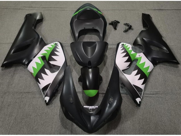 Aftermarket 2005-2006 Matte Black and Green Shark Kawasaki ZX6R Motorcycle Fairings Aftermarket 2005-2006 Matte Black and Green Shark Kawasaki ZX6R Motorcycle Fairings