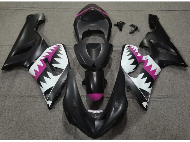 Aftermarket 2005-2006 Matte Black and Pink Shark Kawasaki ZX6R Motorcycle Fairings Aftermarket 2005-2006 Matte Black and Pink Shark Kawasaki ZX6R Motorcycle Fairings