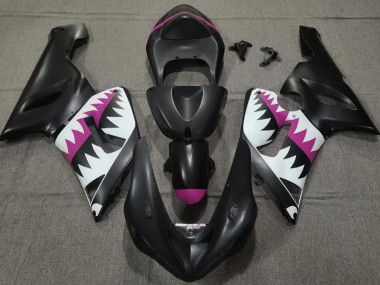 Aftermarket 2005-2006 Matte Black and Pink Shark Kawasaki ZX6R Fairings