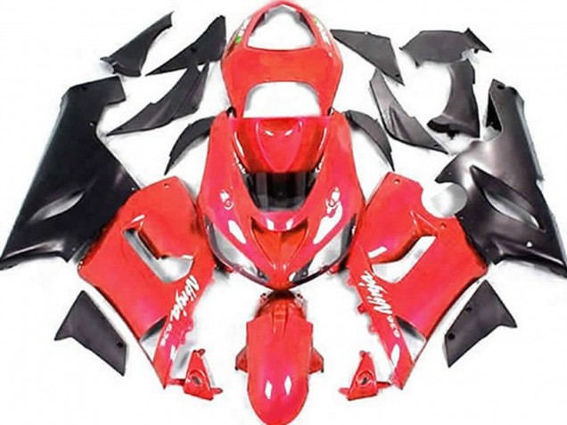 Aftermarket 2005-2006 Red and Matte Black Kawasaki ZX6R Motorcycle Fairings Aftermarket 2005-2006 Red and Matte Black Kawasaki ZX6R Motorcycle Fairings