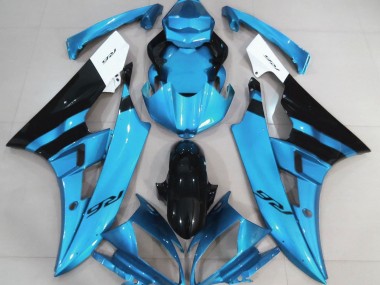 Aftermarket 2006-2007 Gloss Light Blue and Black Yamaha R6 Motorcycle Fairings