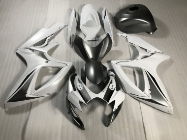 Aftermarket 2006-2007 Matte White and Grey Suzuki GSXR 600-750 Motorcycle Fairings