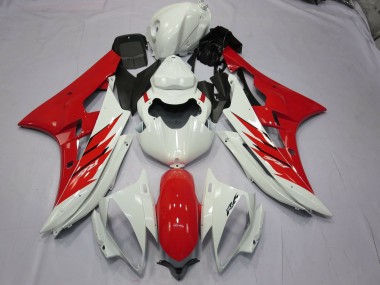 Aftermarket 2006-2007 Red and White Yamaha R6 Motorcycle Fairings