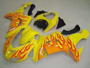 Aftermarket 2006-2007 Yellow Orange Flame Kawasaki ZX10R Motorcycle Fairings