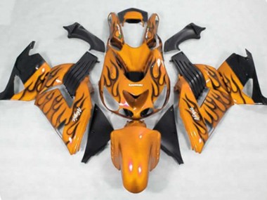 Aftermarket 2006-2011 Yellow Black Flame Kawasaki ZX14R Motorcycle Fairings