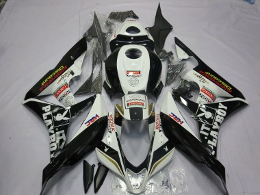 Aftermarket 2007-2008 Black and White Playboy Honda CBR600RR Motorcycle Fairings