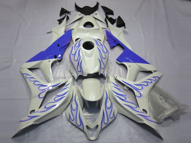 Aftermarket 2007-2008 Blue Flame on White Honda CBR600RR Motorcycle Fairings Aftermarket 2007-2008 Blue Flame on White Honda CBR600RR Motorcycle Fairings