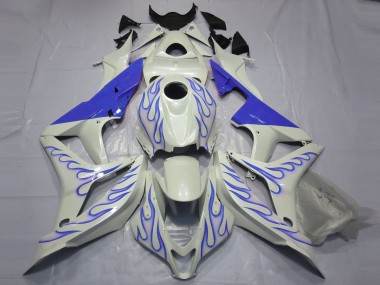 Aftermarket 2007-2008 Blue Flame on White Honda CBR600RR Motorcycle Fairings