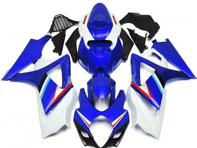 Aftermarket 2007-2008 Blue and White Gloss with Light Blue and Red Decal Suzuki GSXR 1000 Motorcycle Fairings