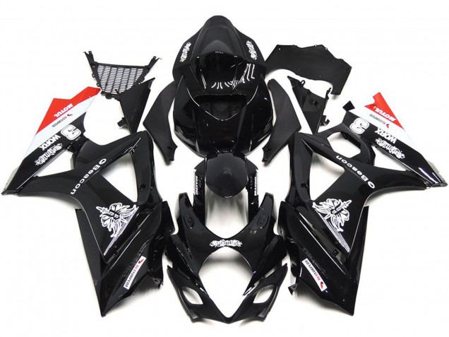 Aftermarket 2007-2008 Custom Black with hint of white and red Suzuki GSXR 1000 Motorcycle Fairings