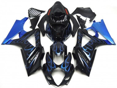 Aftermarket 2007-2008 Custom Blue and Black Flame Suzuki GSXR 1000 Motorcycle Fairings