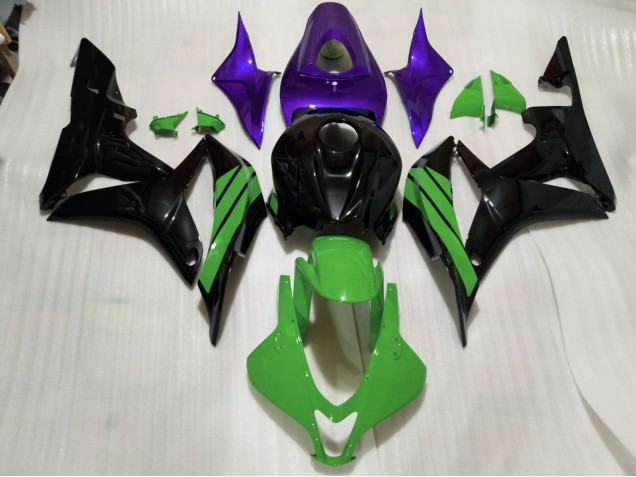 Aftermarket 2007-2008 Gloss Black & Green and Purple Accents Honda CBR600RR Motorcycle Fairings Aftermarket 2007-2008 Gloss Black & Green and Purple Accents Honda CBR600RR Motorcycle Fairings