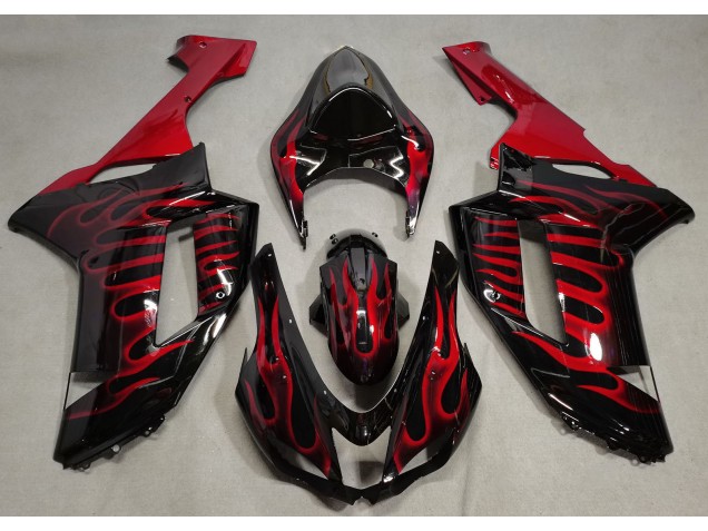 Aftermarket 2007-2008 Gloss Black & Red Flame Kawasaki ZX6R Motorcycle Fairings Aftermarket 2007-2008 Gloss Black & Red Flame Kawasaki ZX6R Motorcycle Fairings