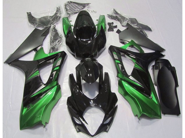 Aftermarket 2007-2008 Gloss Black and Green Suzuki GSXR 1000 Motorcycle Fairings