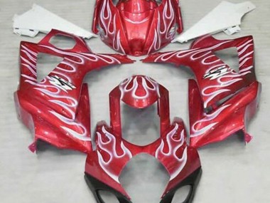 Aftermarket 2007-2008 Gloss Red and White Flame Suzuki GSXR 1000 Fairings