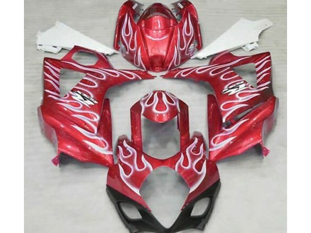 Aftermarket 2007-2008 Gloss Red and White Flame Suzuki GSXR 1000 Motorcycle Fairings