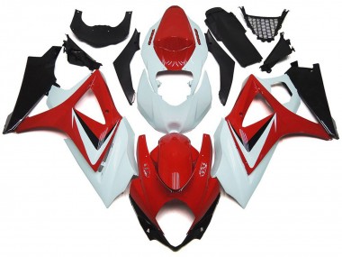 Aftermarket 2007-2008 Gloss Red with White OEM Style Suzuki GSXR 1000 Motorcycle Fairings