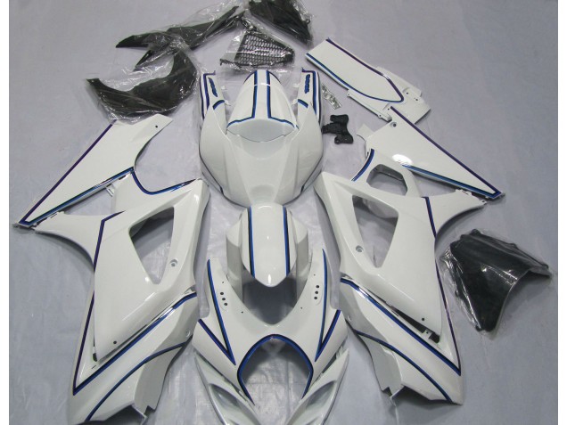 Aftermarket 2007-2008 Gloss White Blue Pin Stripe Suzuki GSXR 1000 Motorcycle Fairings Aftermarket 2007-2008 Gloss White Blue Pin Stripe Suzuki GSXR 1000 Motorcycle Fairings