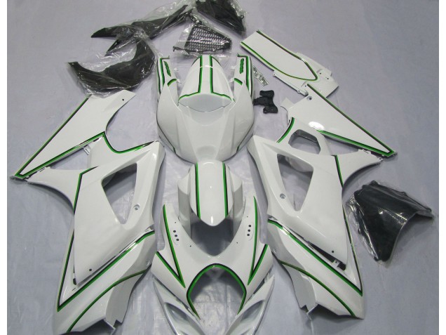 Aftermarket 2007-2008 Gloss White Green Pin Stripe Suzuki GSXR 1000 Motorcycle Fairings Aftermarket 2007-2008 Gloss White Green Pin Stripe Suzuki GSXR 1000 Motorcycle Fairings