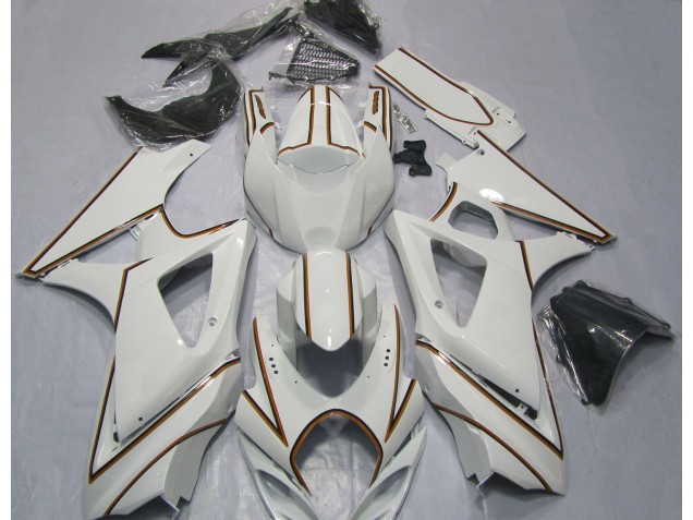 Aftermarket 2007-2008 Gloss White Orange Pin Stripe Suzuki GSXR 1000 Motorcycle Fairings Aftermarket 2007-2008 Gloss White Orange Pin Stripe Suzuki GSXR 1000 Motorcycle Fairings