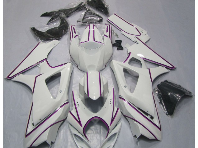 Aftermarket 2007-2008 Gloss White Pink Pin Stripe Suzuki GSXR 1000 Motorcycle Fairings Aftermarket 2007-2008 Gloss White Pink Pin Stripe Suzuki GSXR 1000 Motorcycle Fairings