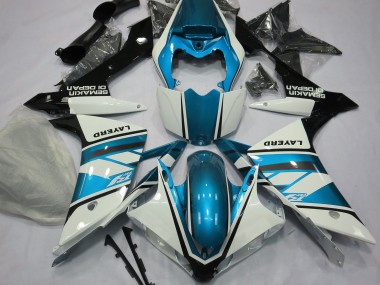 Aftermarket 2007-2008 Gloss White and Light Blue Yamaha R1 Motorcycle Fairings