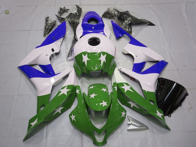Aftermarket 2007-2008 Green and Blue Stars and Stripes Honda CBR600RR Motorcycle Fairings Aftermarket 2007-2008 Green and Blue Stars and Stripes Honda CBR600RR Motorcycle Fairings