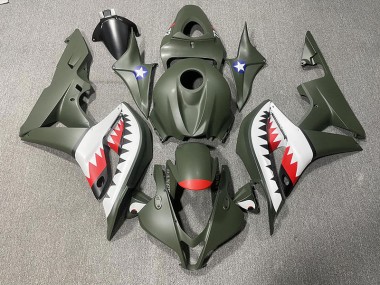 Aftermarket 2007-2008 Matte Green & Red Shark Honda CBR600RR Motorcycle Fairings