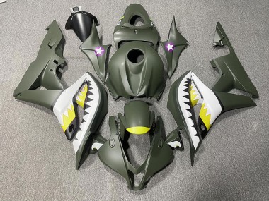 Aftermarket 2007-2008 Matte Green & Yellow Shark Honda CBR600RR Motorcycle Fairings