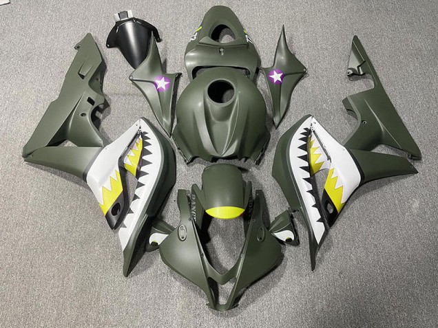 Aftermarket 2007-2008 Matte Green & Yellow Shark Honda CBR600RR Motorcycle Fairings