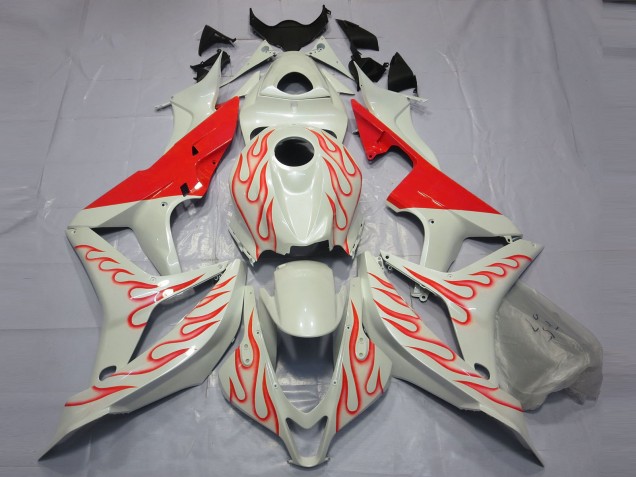 Aftermarket 2007-2008 Red Flame on White Honda CBR600RR Motorcycle Fairings Aftermarket 2007-2008 Red Flame on White Honda CBR600RR Motorcycle Fairings
