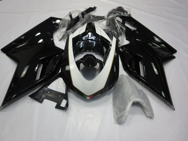 Aftermarket 2007-2012 Gloss Black and White Ducati 848 1098 1198 Motorcycle Fairings