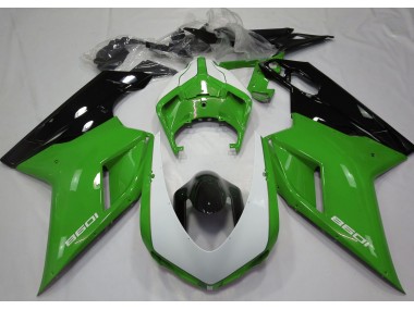 Aftermarket 2007-2012 Gloss Green & White Ducati 848 1098 1198 Motorcycle Fairings