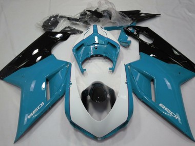 Aftermarket 2007-2012 Gloss Light Blue & White Ducati 848 1098 1198 Motorcycle Fairings