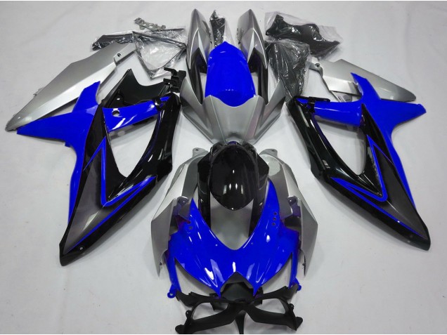 Aftermarket 2008-2010 Blue and Silver Suzuki GSXR 600-750 Motorcycle Fairings