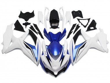 Aftermarket 2008-2010 Gloss White With Silver and Blue Suzuki GSXR 600-750 Fairings