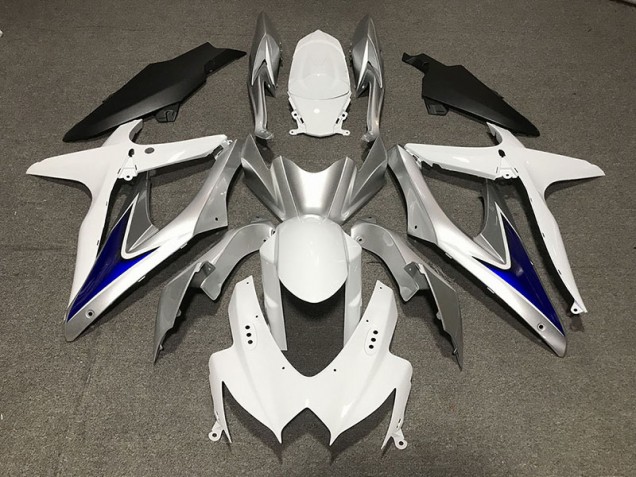 Aftermarket 2008-2010 Gloss White With Silver and blue Matte Black Lower Suzuki GSXR 600-750 Motorcycle Fairings Aftermarket 2008-2010 Gloss White With Silver and blue Matte Black Lower Suzuki GSXR 600-750 Motorcycle Fairings