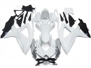 Aftermarket 2008-2010 Shining Gloss White With Silver Suzuki GSXR 600-750 Motorcycle Fairings