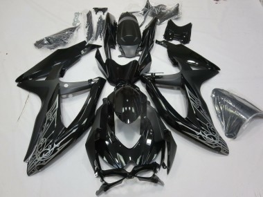 Aftermarket 2008-2010 Silver and Black Suzuki GSXR 600-750 Motorcycle Fairings